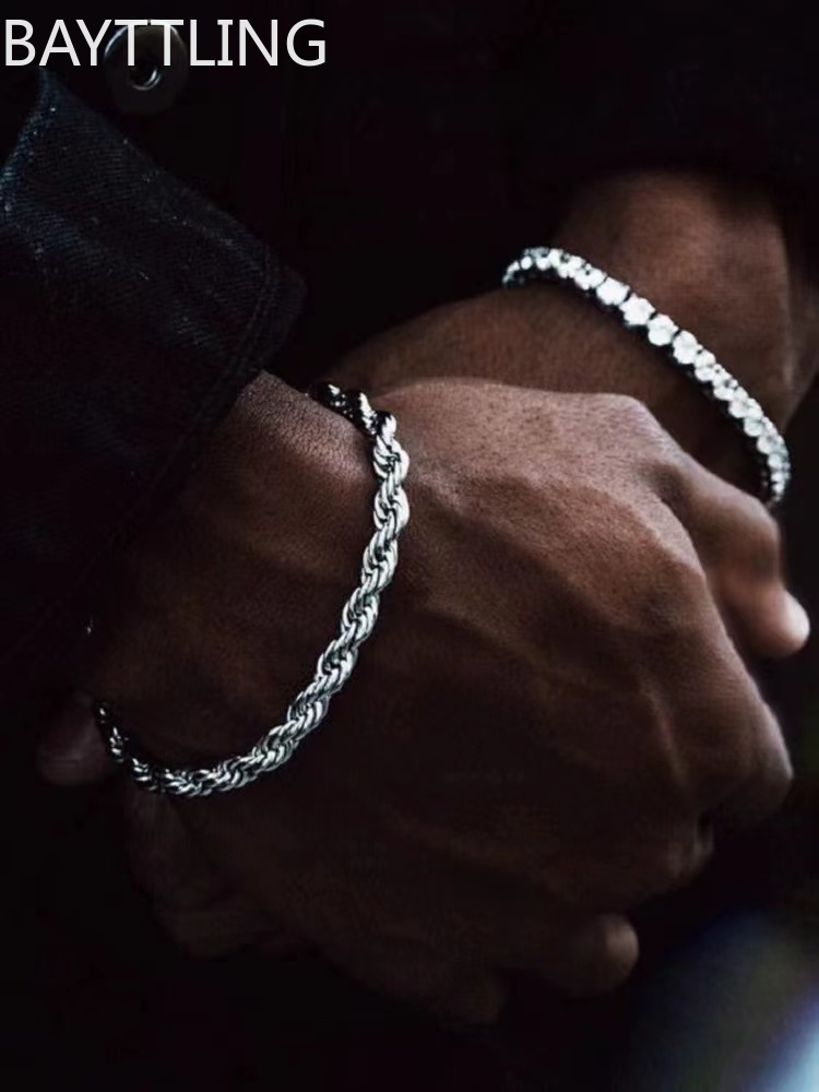 Men Accessories Chain And Bracelet - Hip-Hop Rock 925 sterling silver Twist