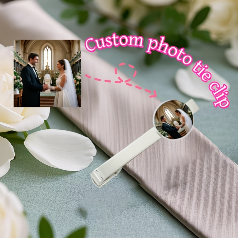 Men Accessories For Wedding - Custom Photo Engraved Text Tie Clip,