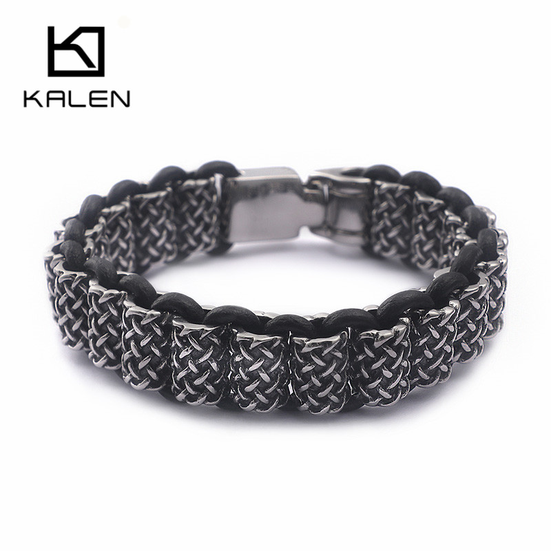 KALEN Vintage Black Leather Li - Men Accessories Ring And Bracelet ulasan dan harga