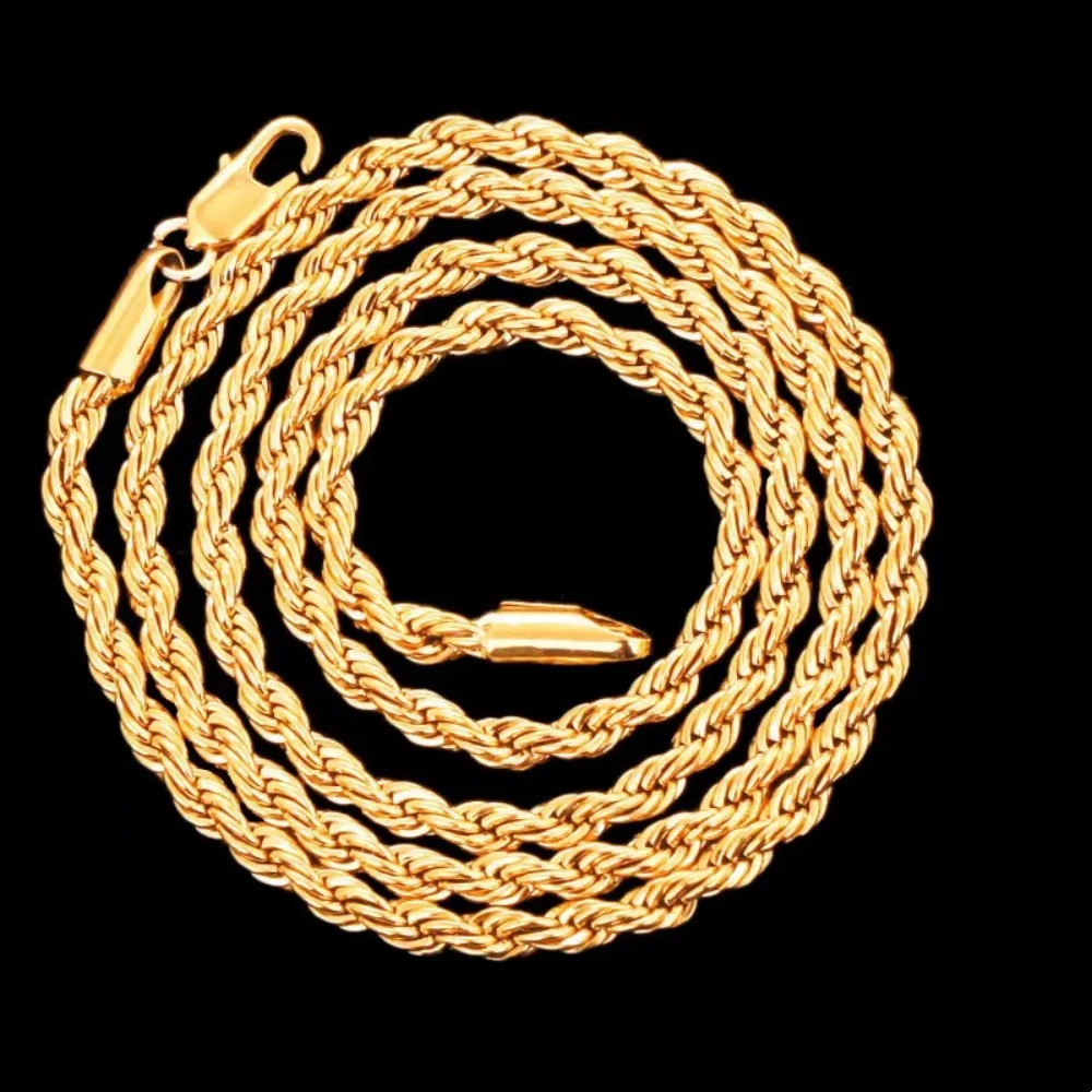 2pcs Fashion 18K Gold 4MM Twis - Men Accessories Chain And Bracelet ulasan dan harga