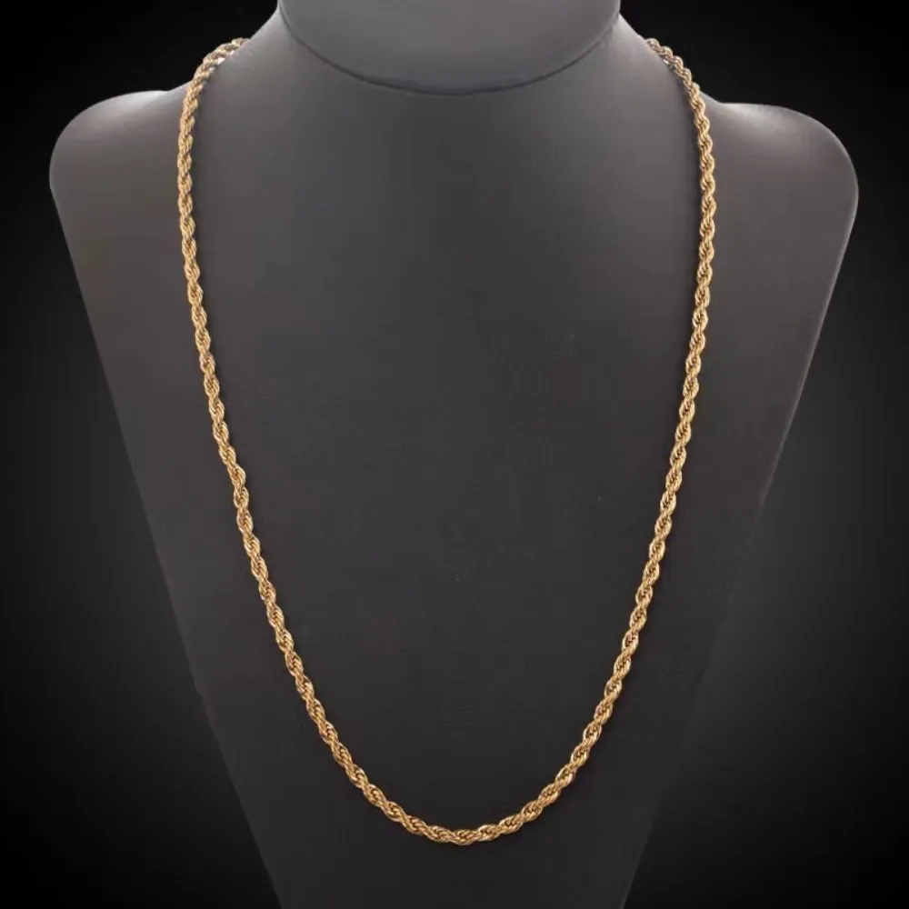 2pcs Fashion 18K Gold 4MM Twis - Men Accessories Chain And Bracelet ulasan dan harga
