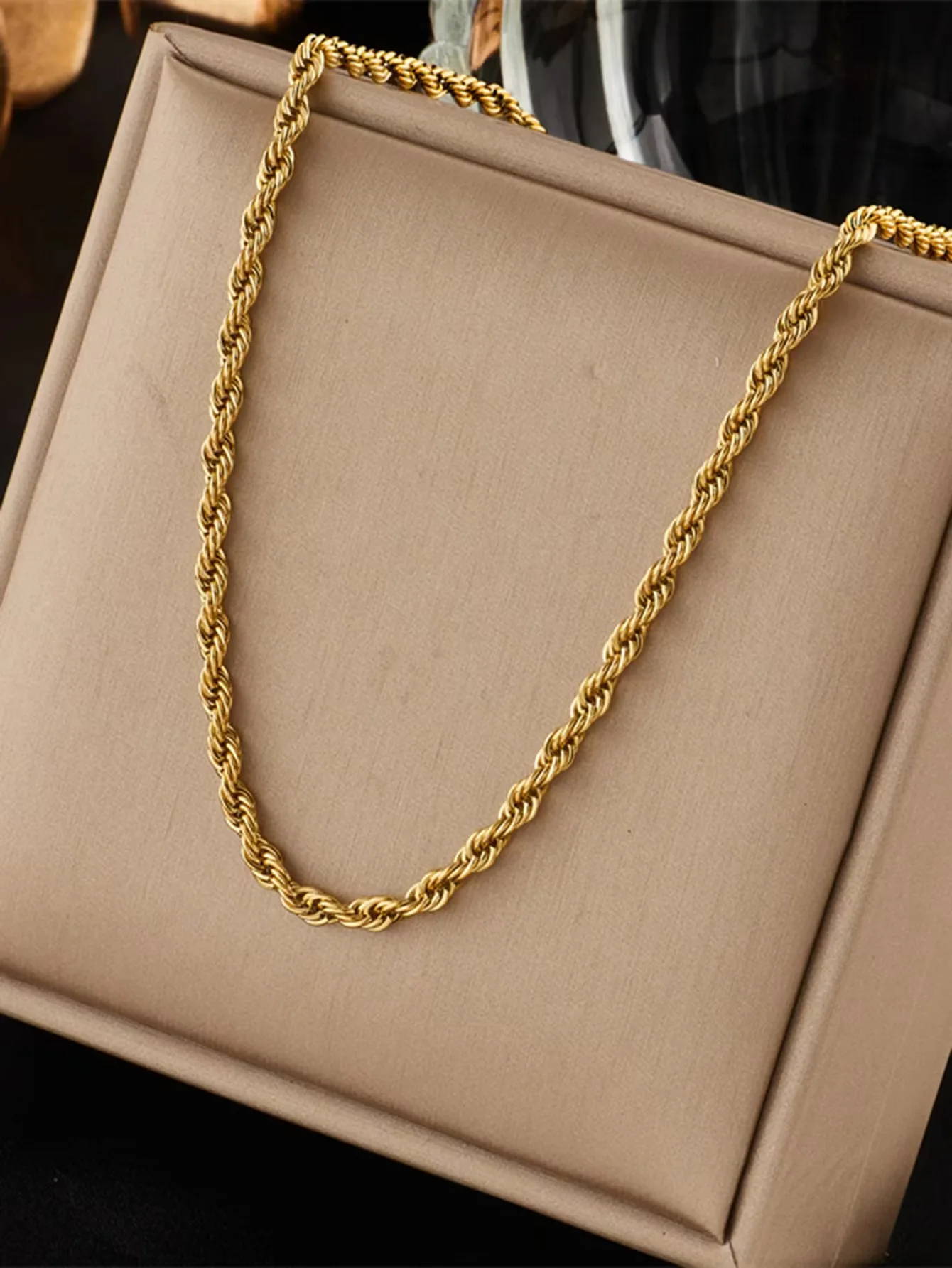 2pcs Fashion 18K Gold 4MM Twis - Men Accessories Chain And Bracelet ulasan dan harga