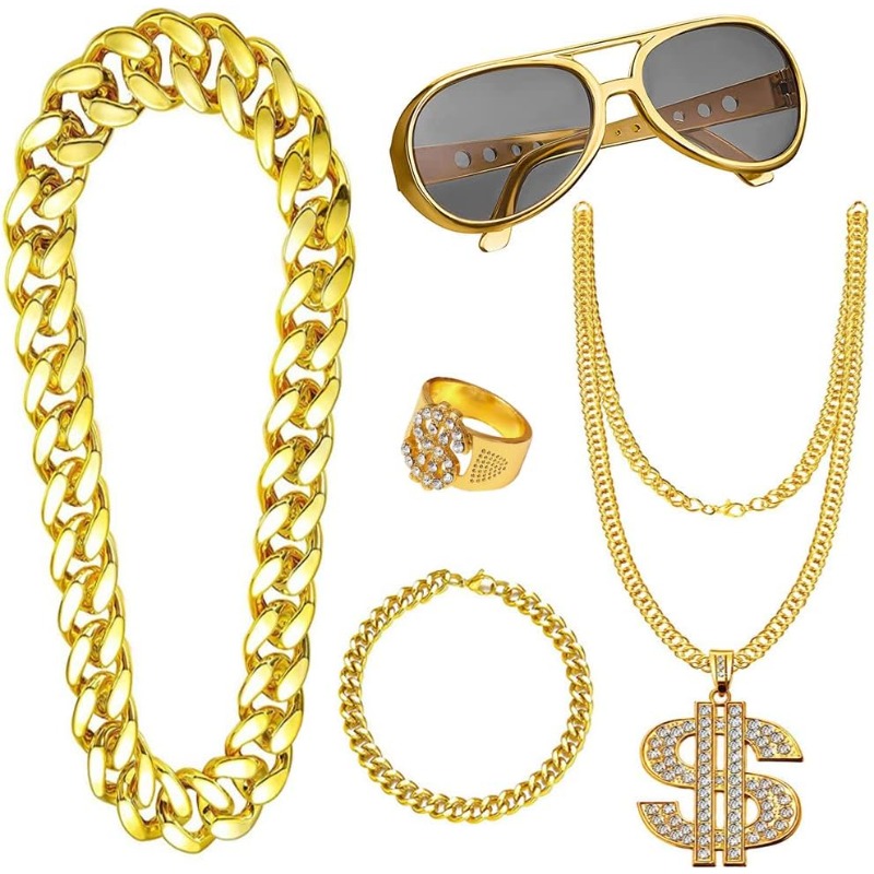 5pcs Hip Hop Costume kit,80s F - Men Accessories Ring And Bracelet ulasan dan harga